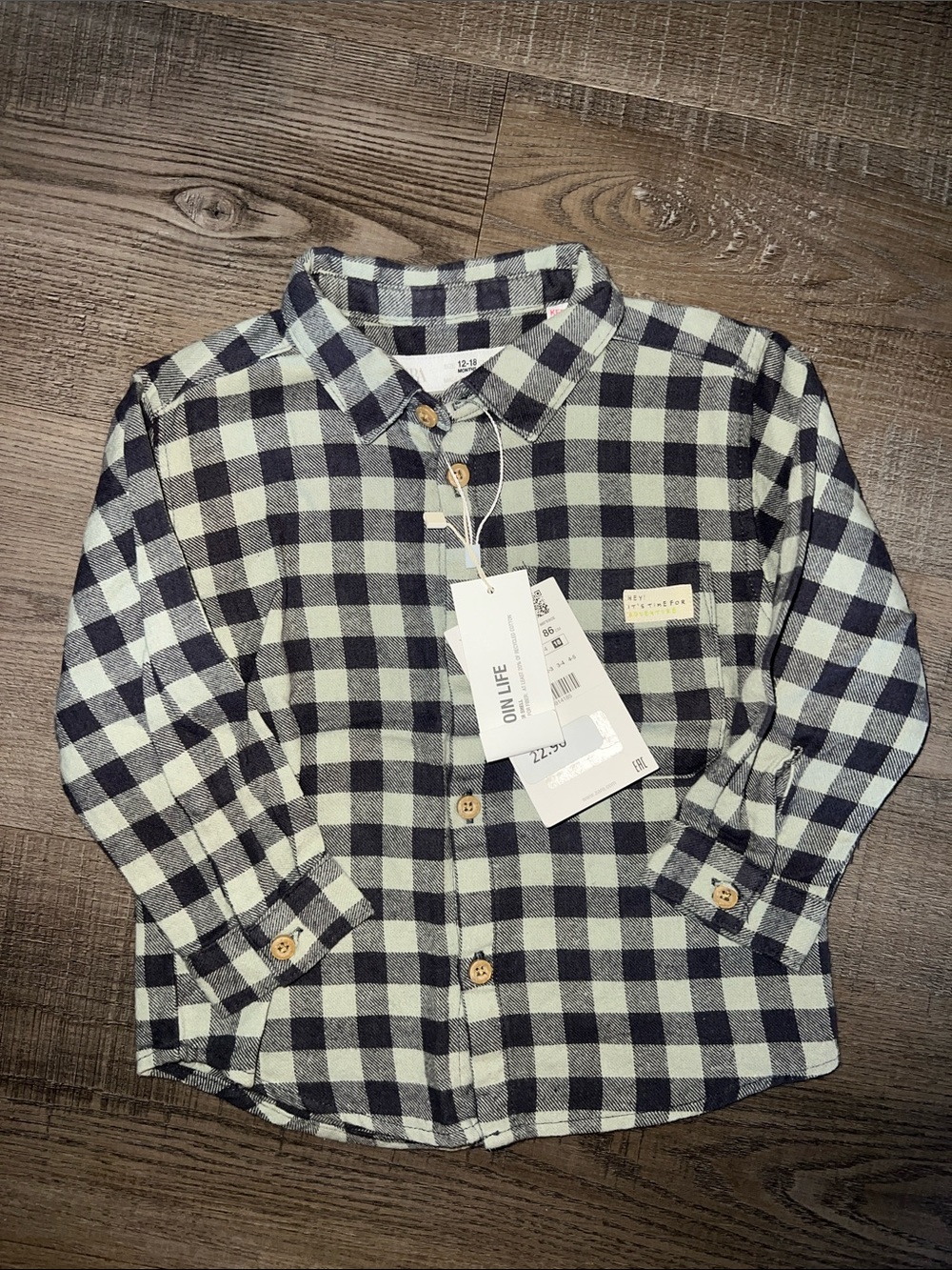 Zara Navy & Cream Check Button-Front Shirt